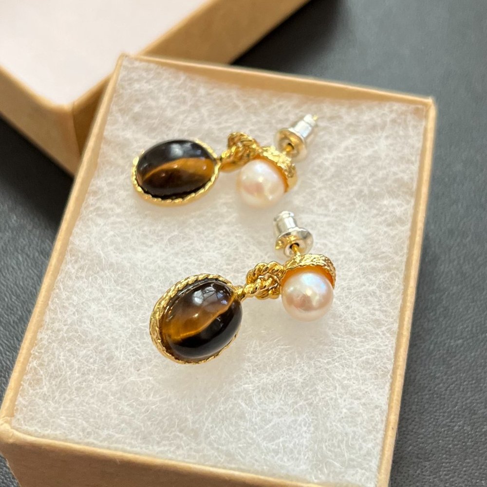 Pearl and Tigers Eye Tiger Eye studs earrings jewelry, $10 when bundled